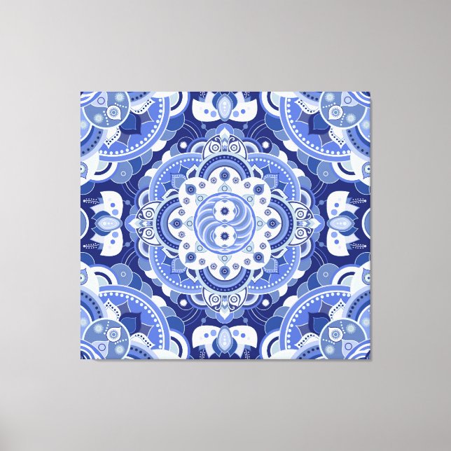Vintage blue geometric, Indian ornament. Canvas Print (Front)