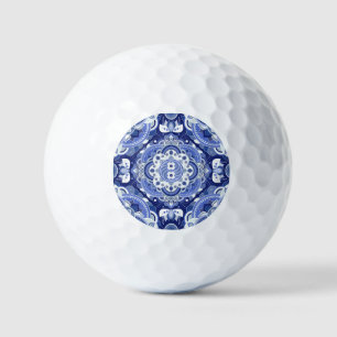 Vintage blue geometric, Indian ornament. Golf Balls