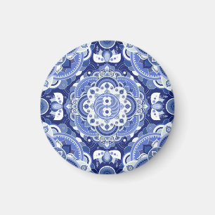 Vintage blue geometric, Indian ornament. Magnet