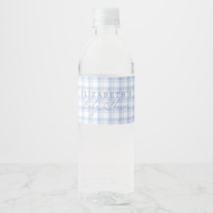 Vintage Blue Gingham Baby Shower Water Bottle Label