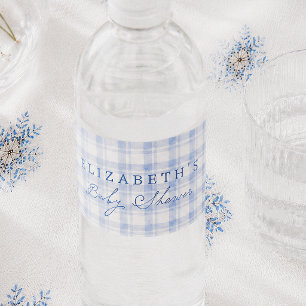 Vintage Blue Gingham Baby Shower Water Bottle Label