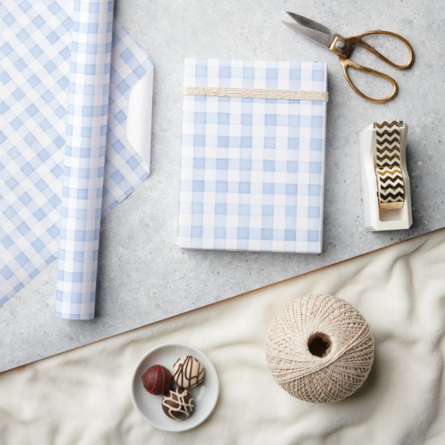 Vintage Blue Gingham Baby Shower Wrapping Paper (Crafts)