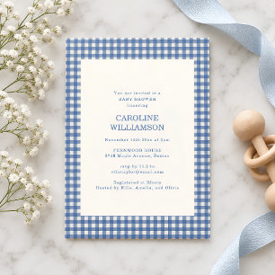 Vintage Blue Gingham Check Plaid Fall Baby Shower Invitation
