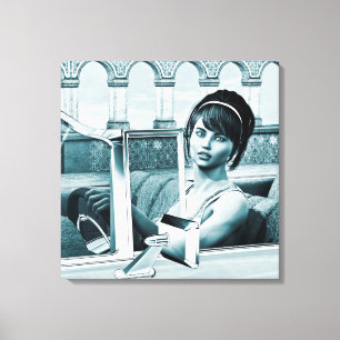 Vintage Blue Glamour Woman Portrait Art Canvas Print