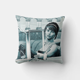 Vintage Blue Glamour Woman Portrait Art Cushion