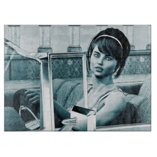 Vintage Blue Glamour Woman Portrait Art Cutting Board
