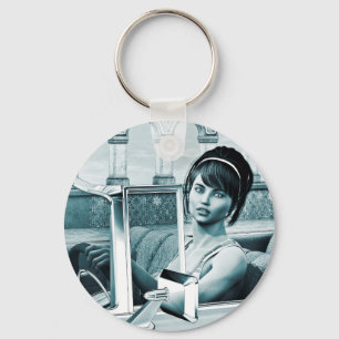 Vintage Blue Glamour Woman Portrait Art Key Ring