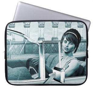 Vintage Blue Glamour Woman Portrait Art Laptop Sleeve