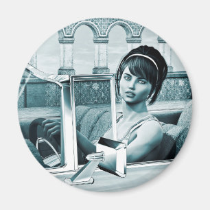 Vintage Blue Glamour Woman Portrait Art Magnet
