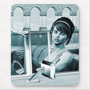 Vintage Blue Glamour Woman Portrait Art Mouse Mat