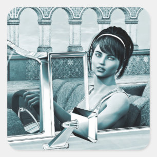 Vintage Blue Glamour Woman Portrait Art Square Sticker
