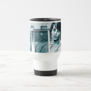Vintage Blue Glamour Woman Portrait Art Travel Mug