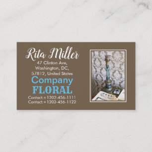 Vintage blue glass candleholder business card