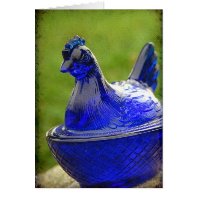 Vintage Blue Glass Hen With Texture (Front)