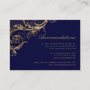 Vintage Blue Gold Floral Damask Accommodations Enclosure Card
