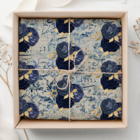Vintage Blue Gold Floral Damask Pattern