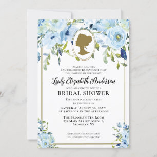 Vintage Blue Gold Florals Regency Bridal Shower Invitation