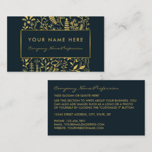Vintage Blue & Gold Foil Leaf Effect Business Card