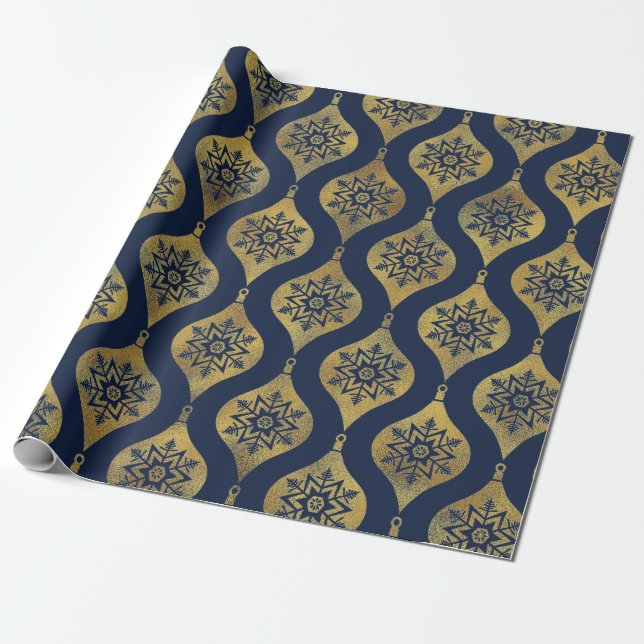 "VINTAGE BLUE & GOLD ORNAMENT" WRAPPING PAPER (Unrolled)