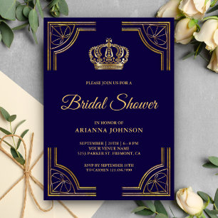 Vintage Blue Gold Ornate Crown Bridal Shower Invitation