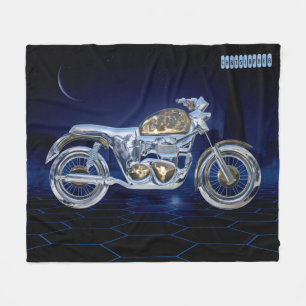 Vintage Blue Golden Sparkling Chrome Chopper Fleece Blanket