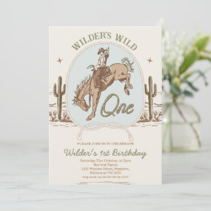 Vintage Blue Green Buckaroo Western 1st Birthday Invitation
