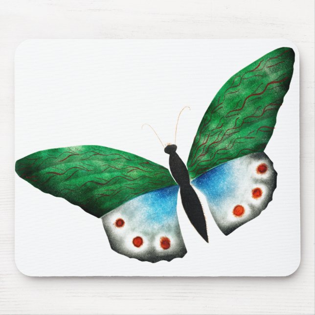 Vintage Blue Green Butterfly Illustration Mouse Mat (Front)