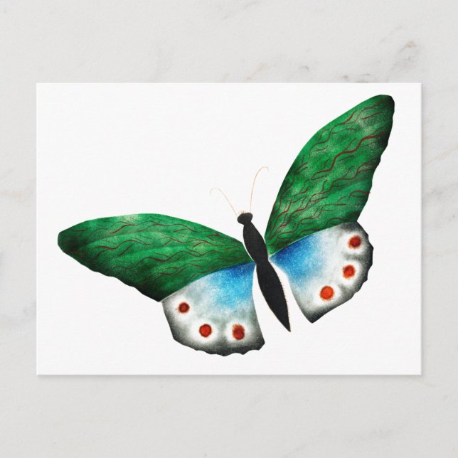 Vintage Blue Green Butterfly Illustration Postcard (Front)
