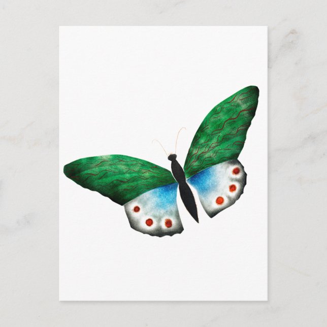 Vintage Blue Green Butterfly Illustration Postcard (Front)