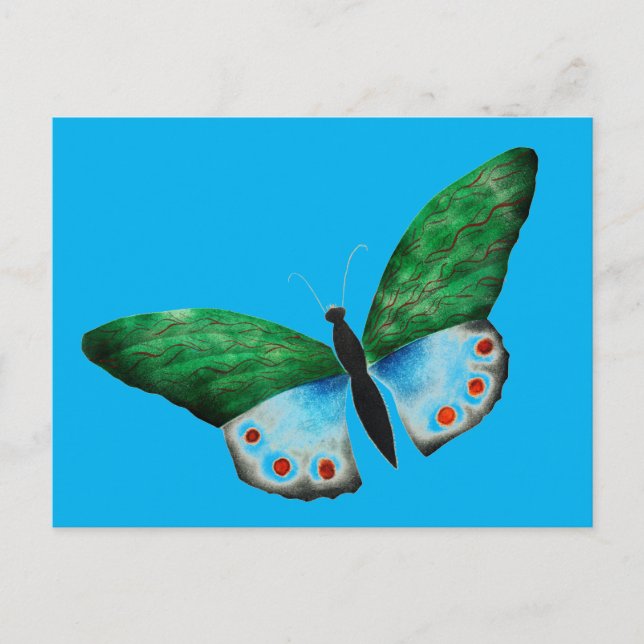 Vintage Blue Green Butterfly Illustration Postcard (Front)
