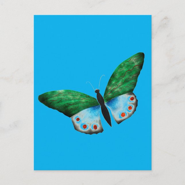 Vintage Blue Green Butterfly Illustration Postcard (Front)