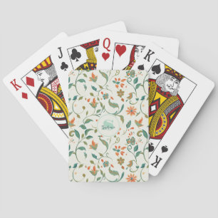Vintage Blue-Green Leaves & Orange Floral Pattern Playing Cards