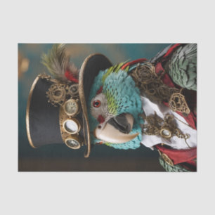 Vintage Blue & Green Steampunk Parrot Tissue Paper