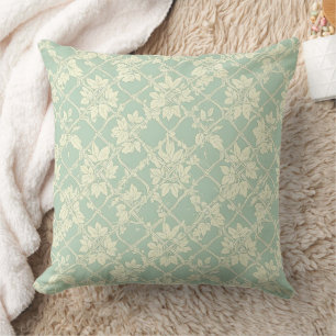 Vintage Blue-Green Trellis with Botanical Vine Cushion