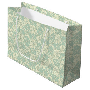 Vintage Blue-Green Trellis with Botanical Vine Large Gift Bag