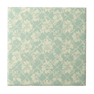 Vintage Blue-Green Trellis with Botanical Vine Tile