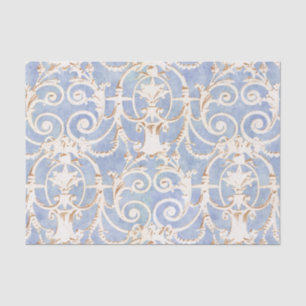 Vintage Blue Grey and Beige Damask Pattern Tissue Paper