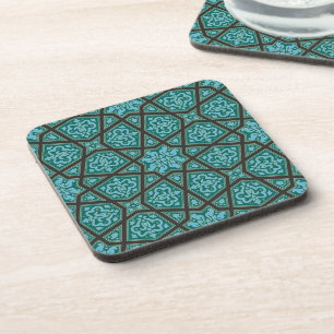 Vintage Blue Grey Arabic Egypt Geometric Pattern Coaster