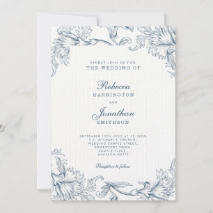 Vintage Blue Grey Floral Wedding Invitation