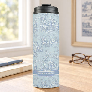 Vintage Blue Grey French Country Toile de Jouy Thermal Tumbler