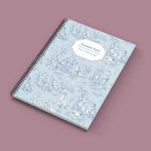 Vintage Blue Grey French Toile de Jouy Floral Notebook