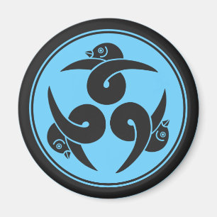 Vintage Blue Grey Three Geese Japan Mon Oriental Magnet