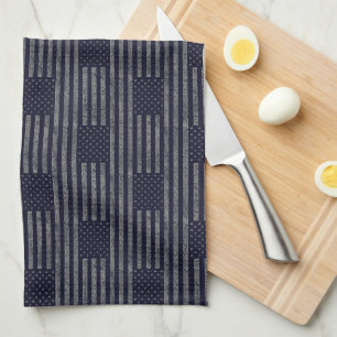 Vintage Blue Grunge USA American Flag Pattern Tea Towel