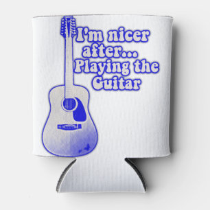 Vintage blue guitar with a positive quote can cooler