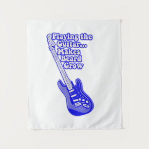 Vintage blue guitar with motivational words tapestry