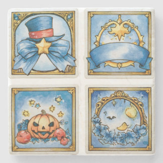 Vintage Blue Halloween Storybook Stone Coaster