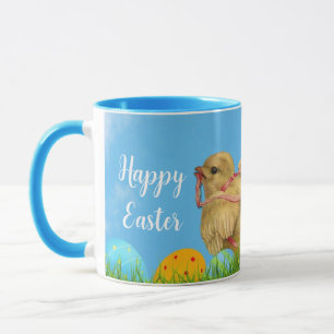 Vintage Blue Happy Easter Baby Chicken Combo Mug