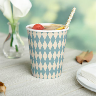 Vintage  Blue Harlequin  Paper Cups