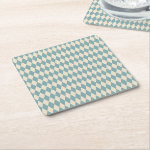 Vintage Blue Harlequin Square Paper Coaster