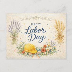 Vintage Blue Harvest Happy Labor Day Holiday Postcard
